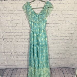 House of Bianchi VTG Womens Maxi Dress Blue Green Printed Size 10 Indie Coquette